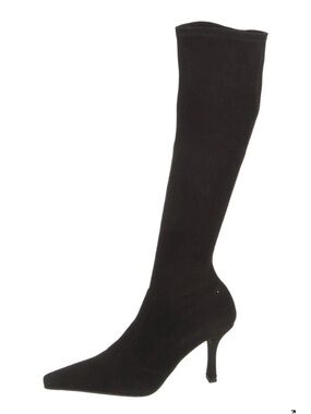 Stuart Weitzman Black Suede Knee-High Pointed-Toe Stiletto Boot Sz 7